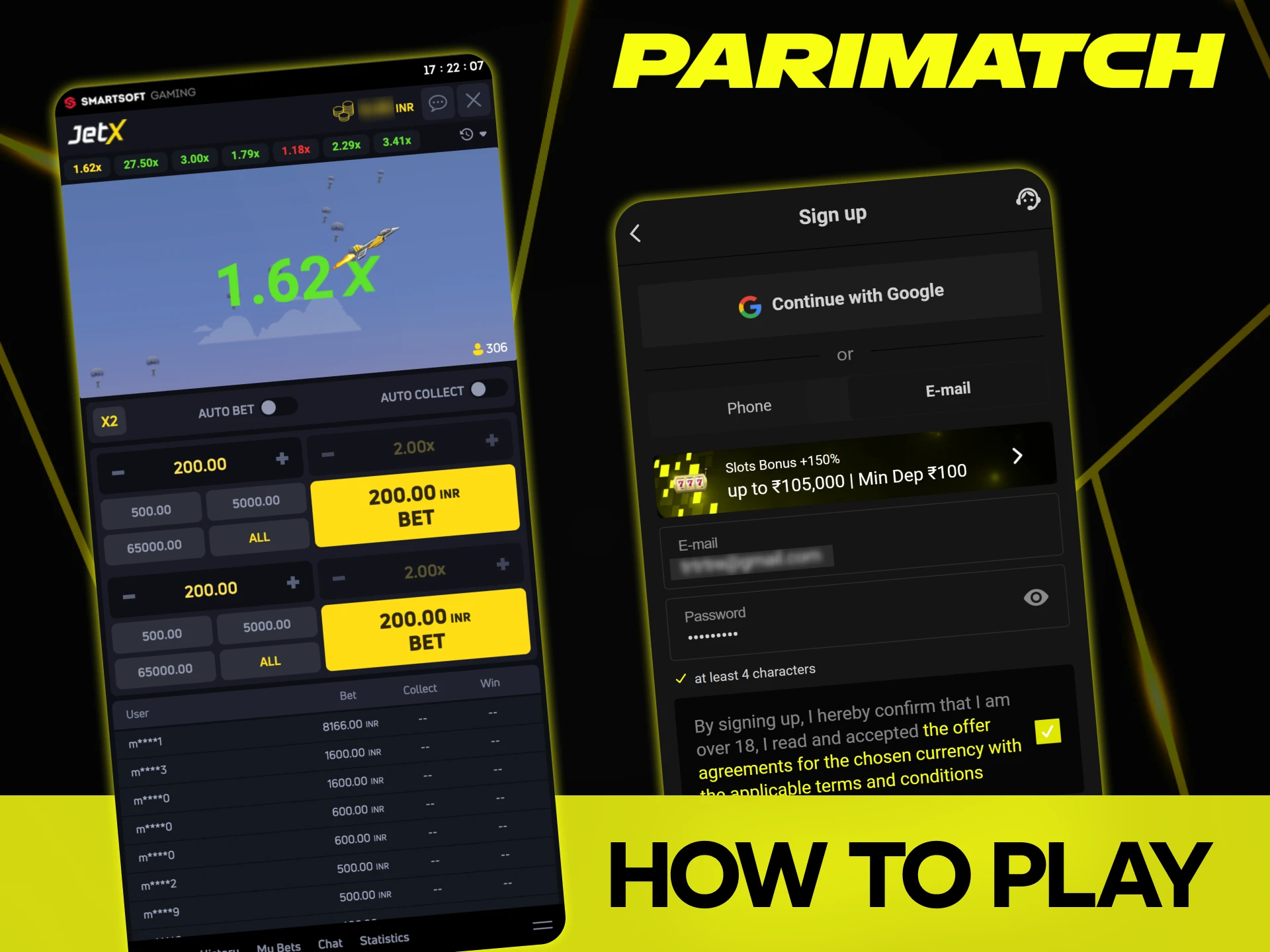 Perform some simple actions before starting Parimatch JetX.