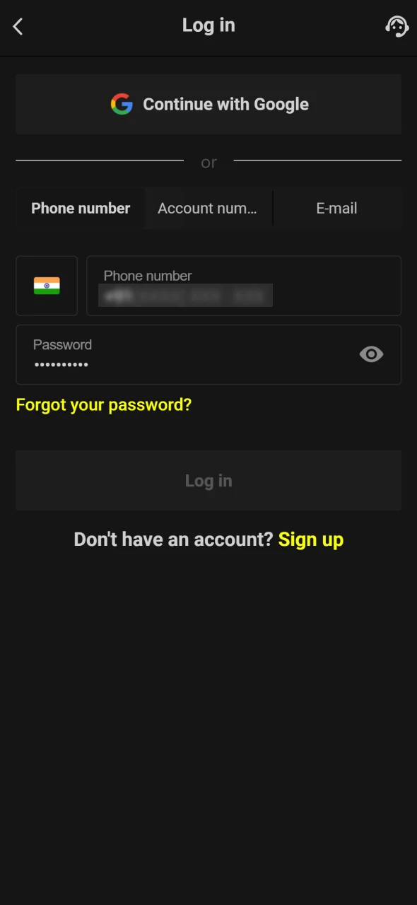 Log in at Parimatch website and fill in your information.