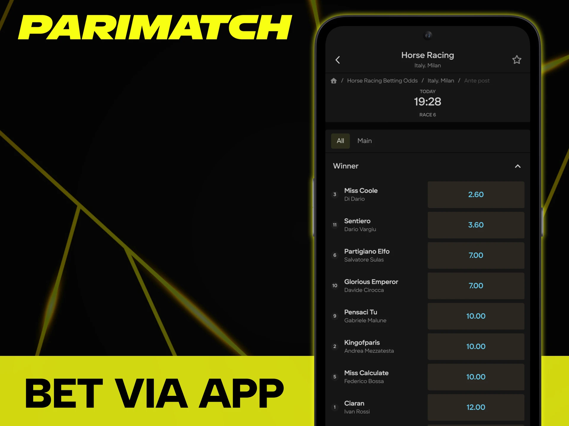 Parimatch has developed an official betting app for horse racing.