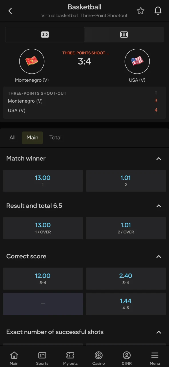 Select the sports match to place bet at Parimatch.