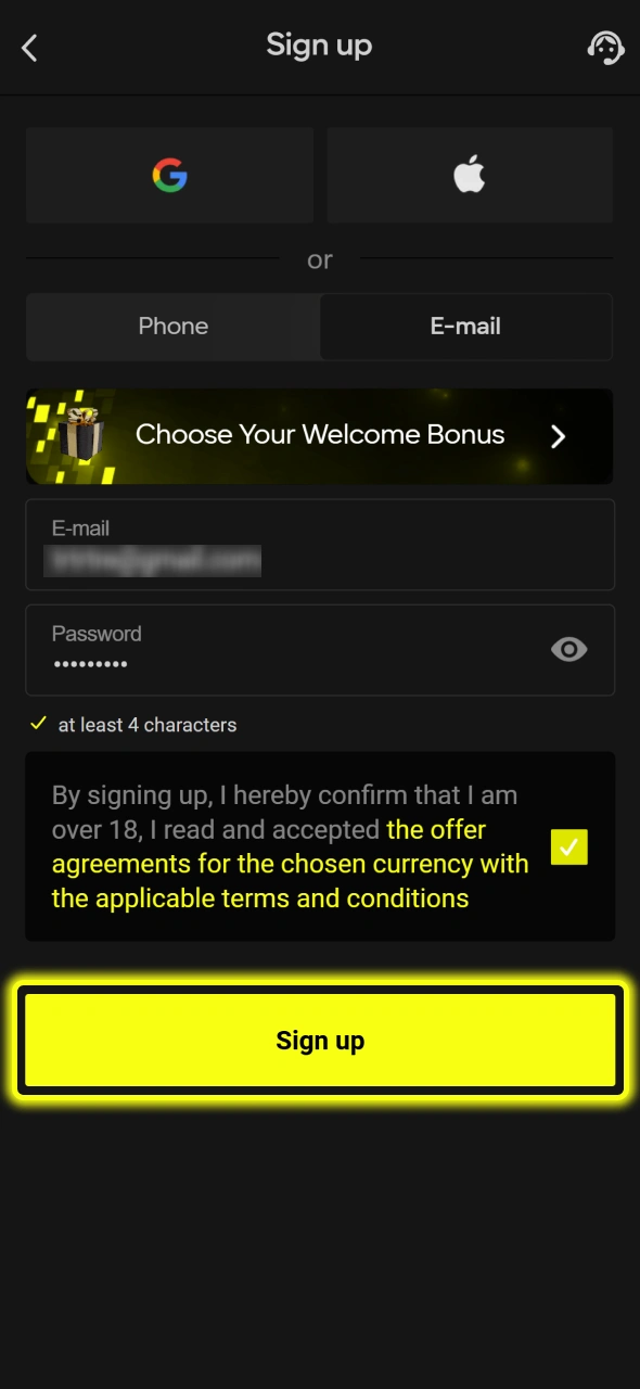 Complete the sign-up form and choose your welcome bonus to start Fortune Gems at Parimatch.