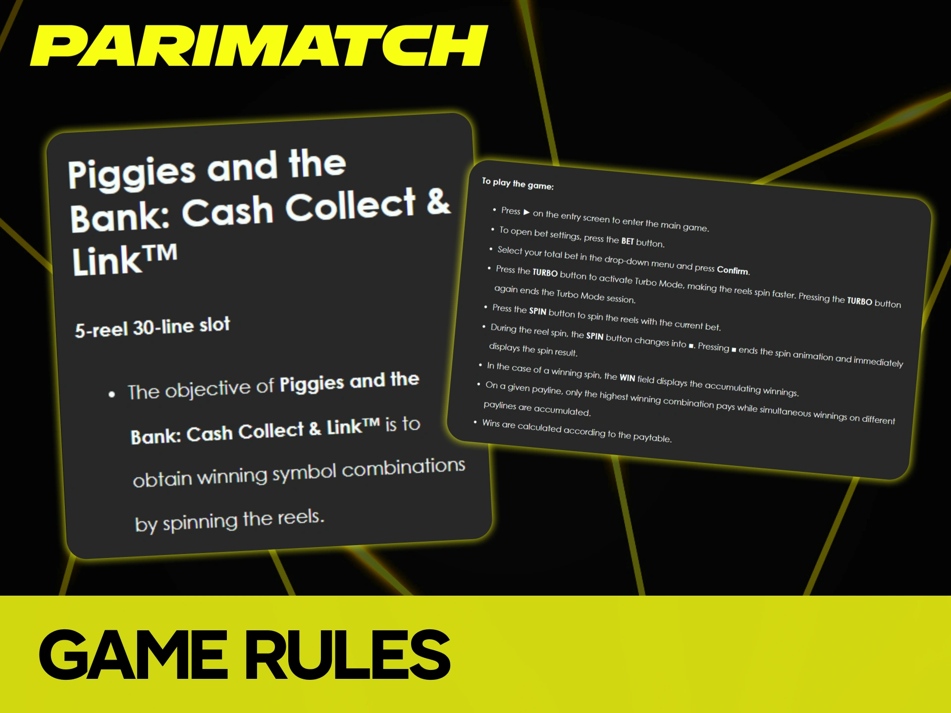 Review the game rules and winning combinations for Piggies and the Bank at Parimatch.