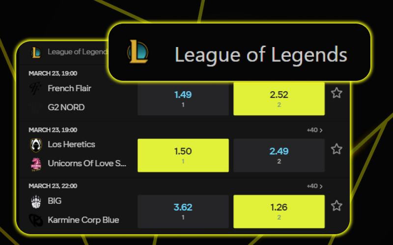 Check live League of Legends betting markets and match results on Parimatch.