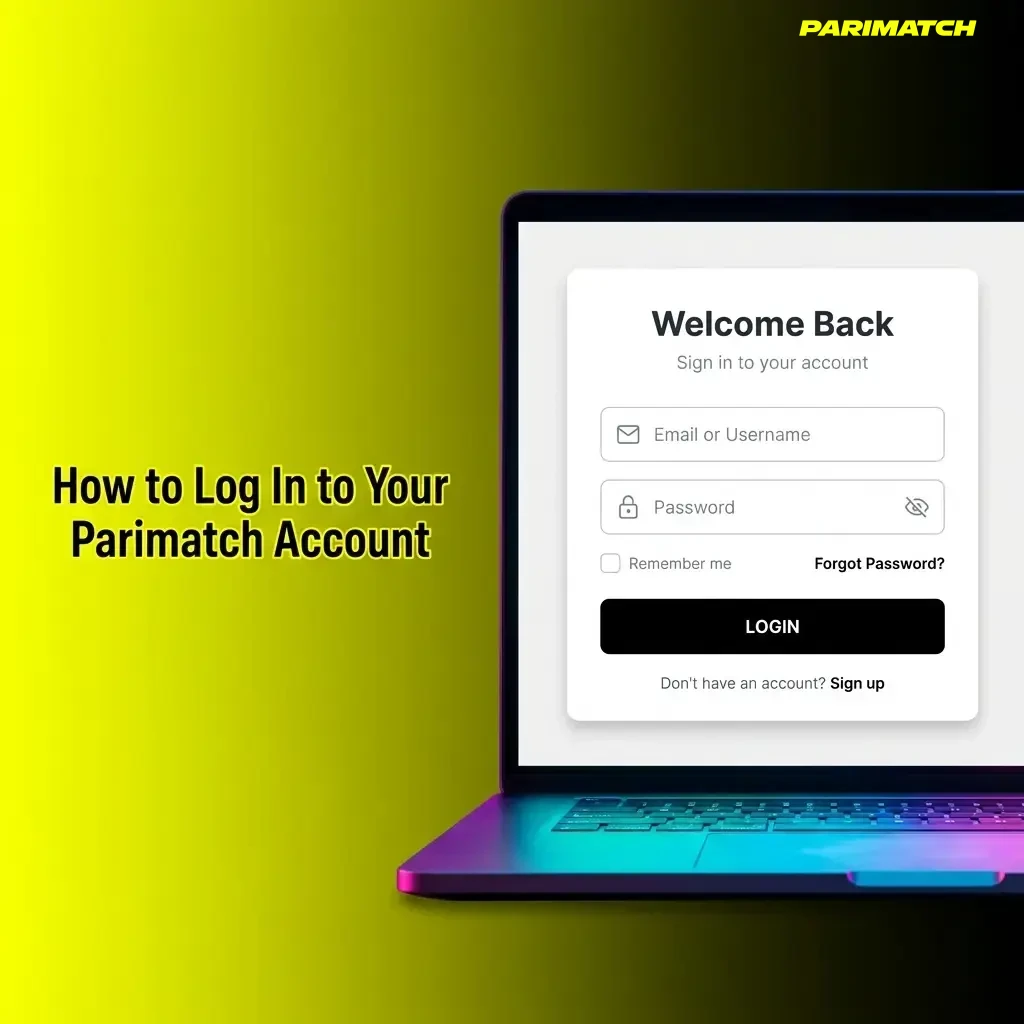 Parimatch login page showing email and password fields with step-by-step account access instructions
